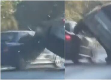 Camioneta vuelca en autopista en impactante accidente que terminó con amenaza con cuchillo