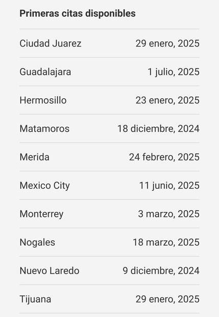 Fechas visa americana