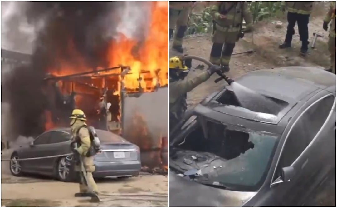 Solo en México. Incendian un auto Tesla tras conectarlo a poste de luz; bomberos incrédulos. VIDEO