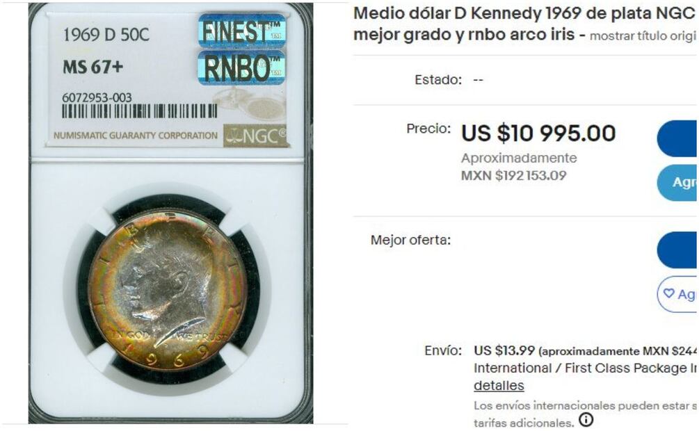 Esto vale la moneda de $50 centavos de Estados Unidos en 2023. Foto: Captura / eBay