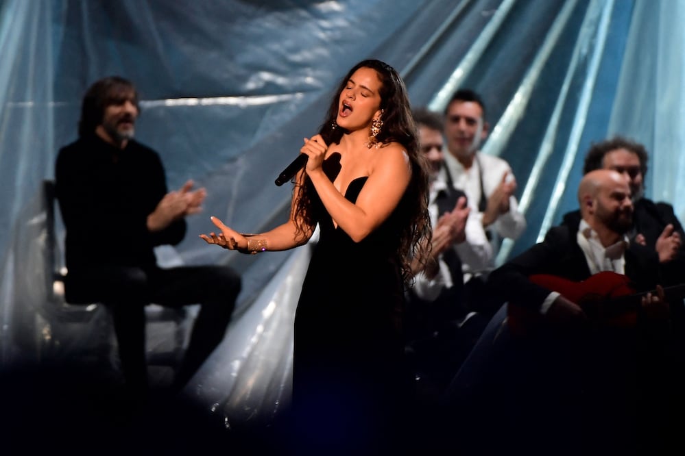 "Rosalía Deslumbra en la Apertura Histórica de los Latin Grammy en Sevilla con Homenaje a Rocío Jurado . (Photo by CRISTINA QUICLER / AFP)
