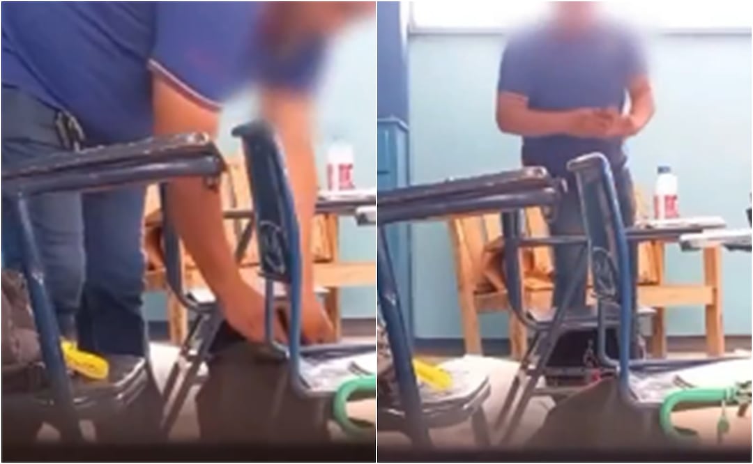 Indignación en Sonora: alumnos exhiben a presunto profesor esculcando en sus mochilas. Foto: Captura de pantalla / X