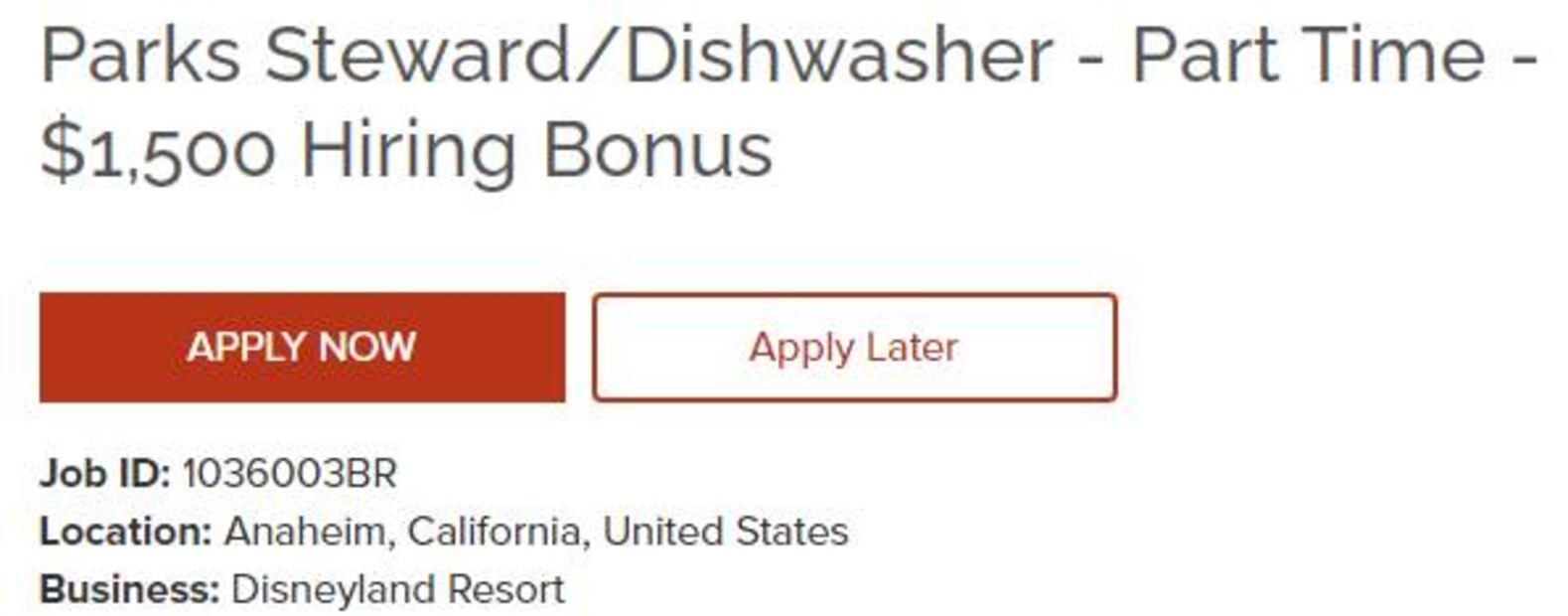Buscan lavaplatos para trabajo en Disneyland; ofrecen bono de mil 500 dólares