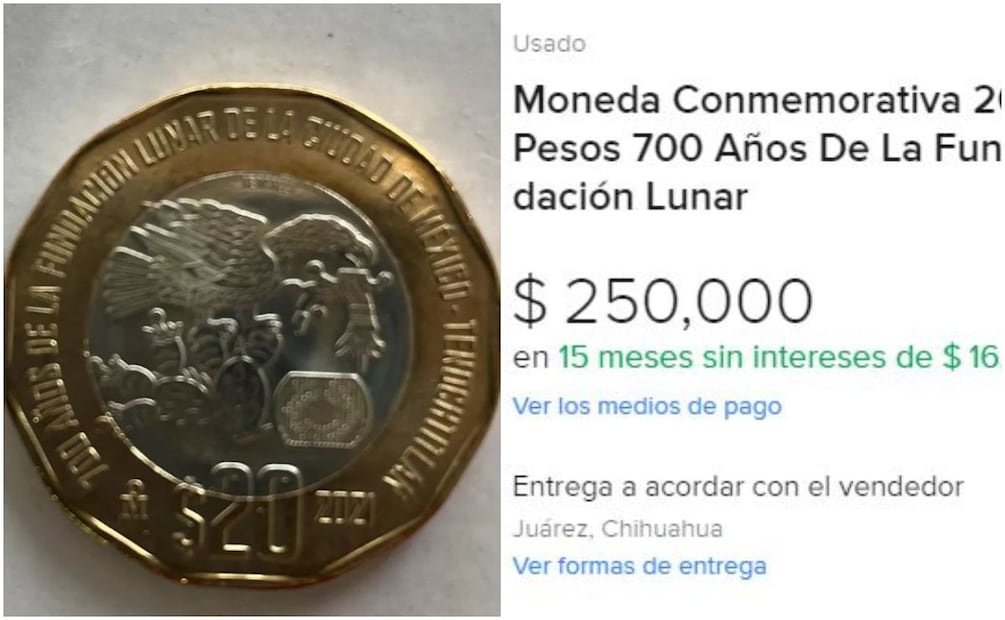 Moneda de los 700 años de la Fundación Lunar de Tenochtitlan. Foto: Mercado Libre / Captura