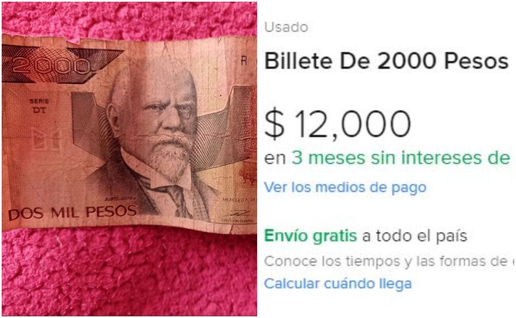 Billete de Justo Sierra a la venta. Foto: Mercado Libre / Captura