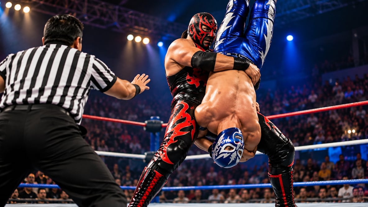 ¿Por qué está prohibido el martinete en la lucha libre? La peligrosa llave tras la muerte de El Búho. Foto: IA