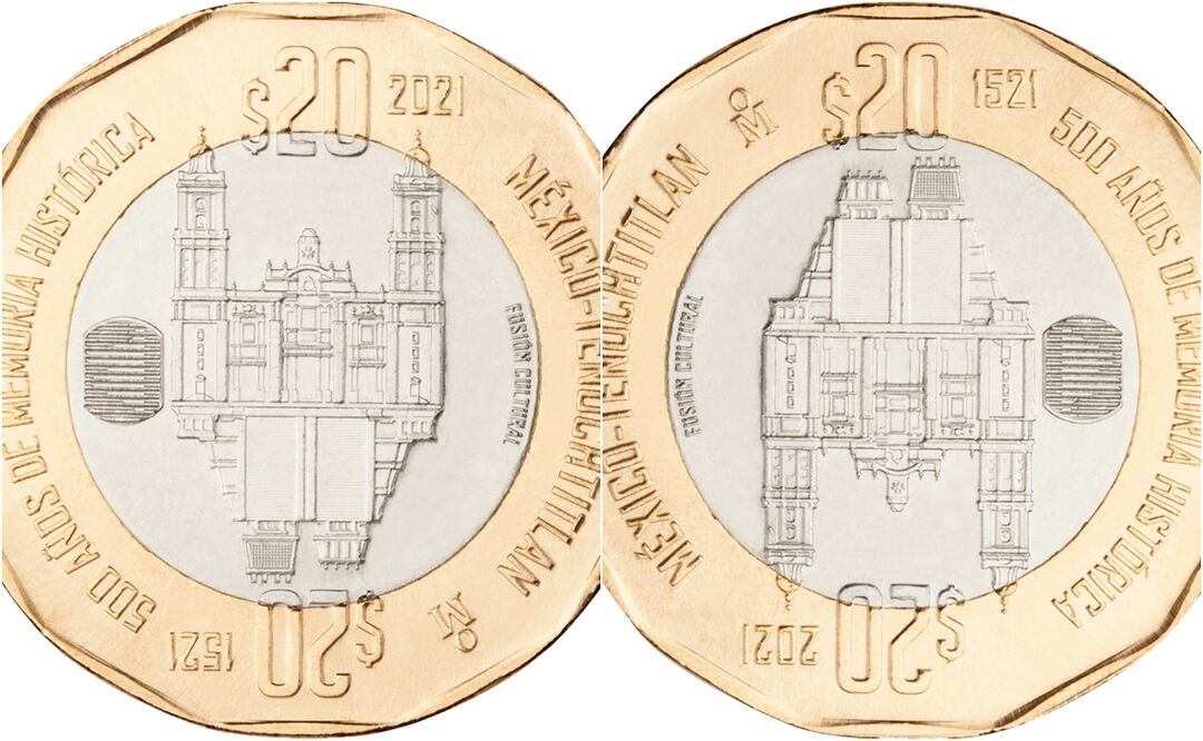 La moneda conmemorativa de $20 pesos de Tenochtitlan que vale hasta $1.5 millones de pesos. Foto: Banxico