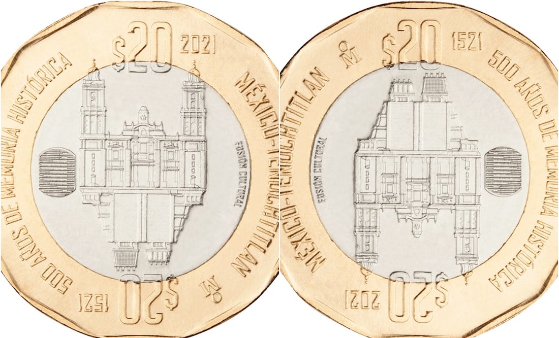 La moneda conmemorativa de $20 pesos de Tenochtitlan que vale hasta $1.5 millones de pesos. Foto: Banxico