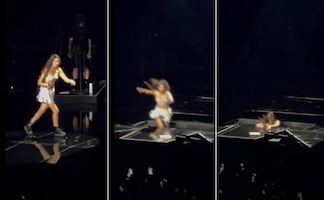 Olivia Rodrigo sufre aparatosa caída en pleno concierto y preocupa a fans. VIDEO
