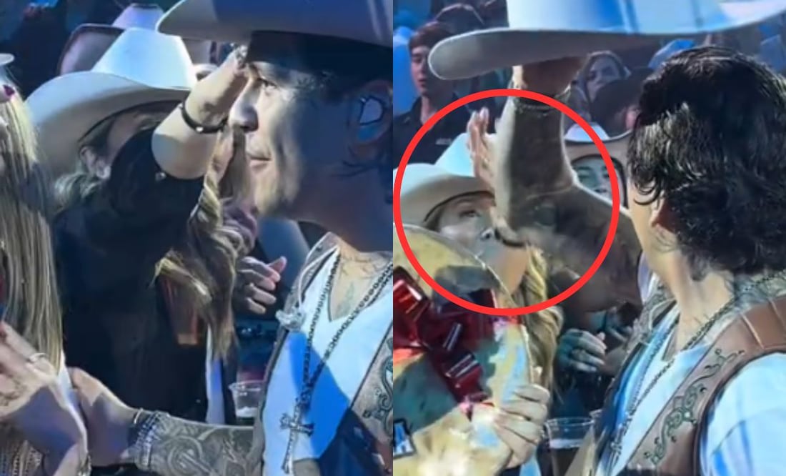 Christian Nodal regaña a fan que le intentó quitar su sombrero en un concierto: "Eso no se hace" | Imágenes: Tiktok @denysse.nena