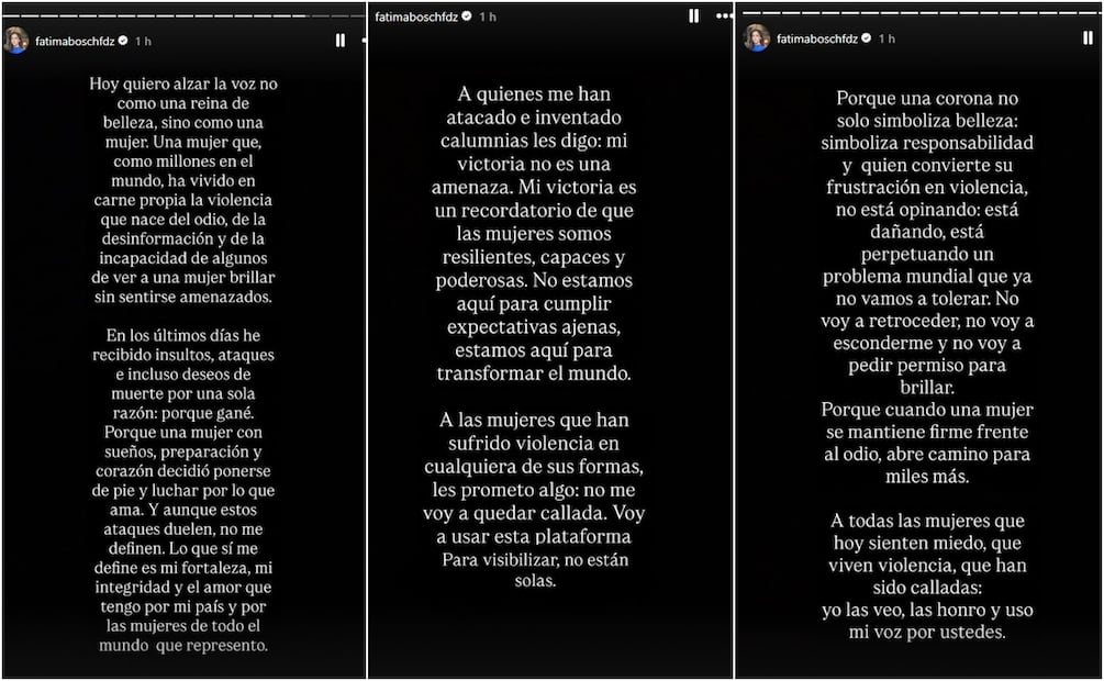 Mensajes de Fátima Bosch en Instagram