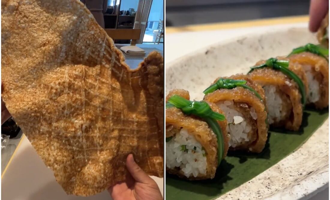 “¡Con el chicharrón no!”. Chef japonés se hace viral tras ‘inventar’ el sushi de chicharrón y mexicanos lo critican. Foto: Tiktok