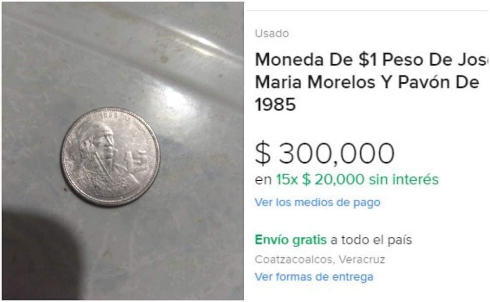 La moneda de José María Morelos por la Independencia de México. Foto: Captura / Mercado Libre