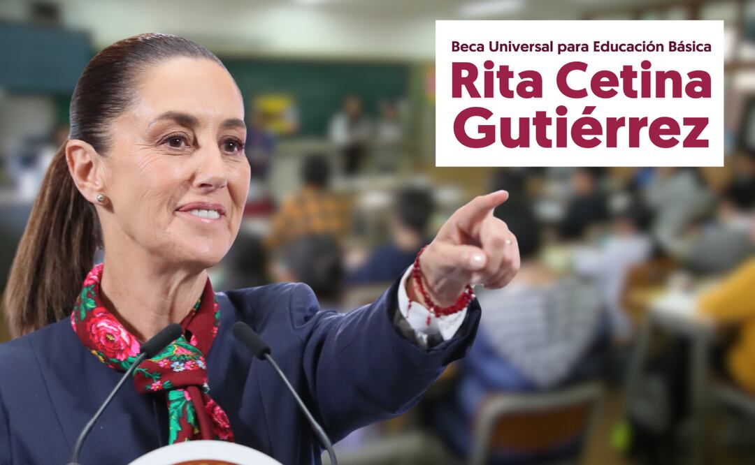 Beca Universal para primaria Sheinbaum confirma fecha de registro y cuánto dinero recibirán los niños. Foto: EFE / Canva