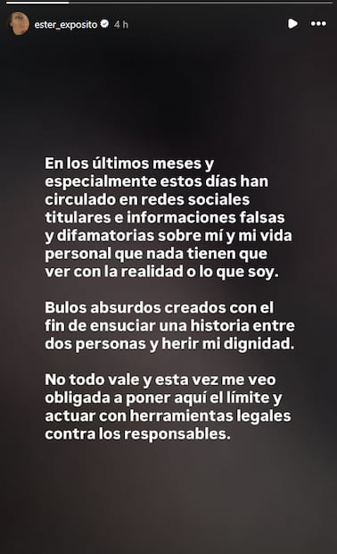 Ester Expósito rompe el silencio sobre Mbappé y anuncia acciones legales por información falsa. Foto: Instagram