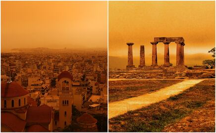 Imagen fantasmal en Atenas, Grecia: Cielo se tiñe de naranja. VIDEO