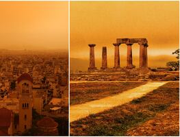 Imagen fantasmal en Atenas, Grecia: Cielo se tiñe de naranja. VIDEO