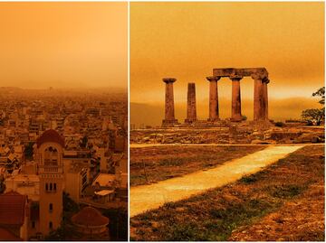 Imagen fantasmal en Atenas, Grecia: Cielo se tiñe de naranja. VIDEO