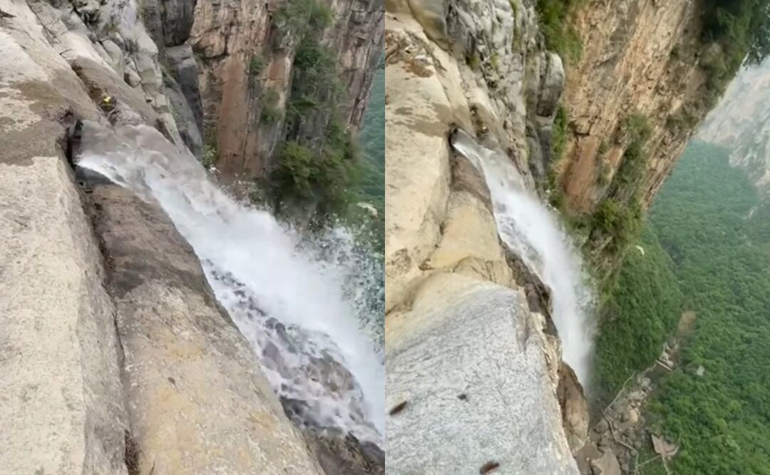 China engaña a turistas y hace pasar tubería por cascada. Foto: Captura Douyin