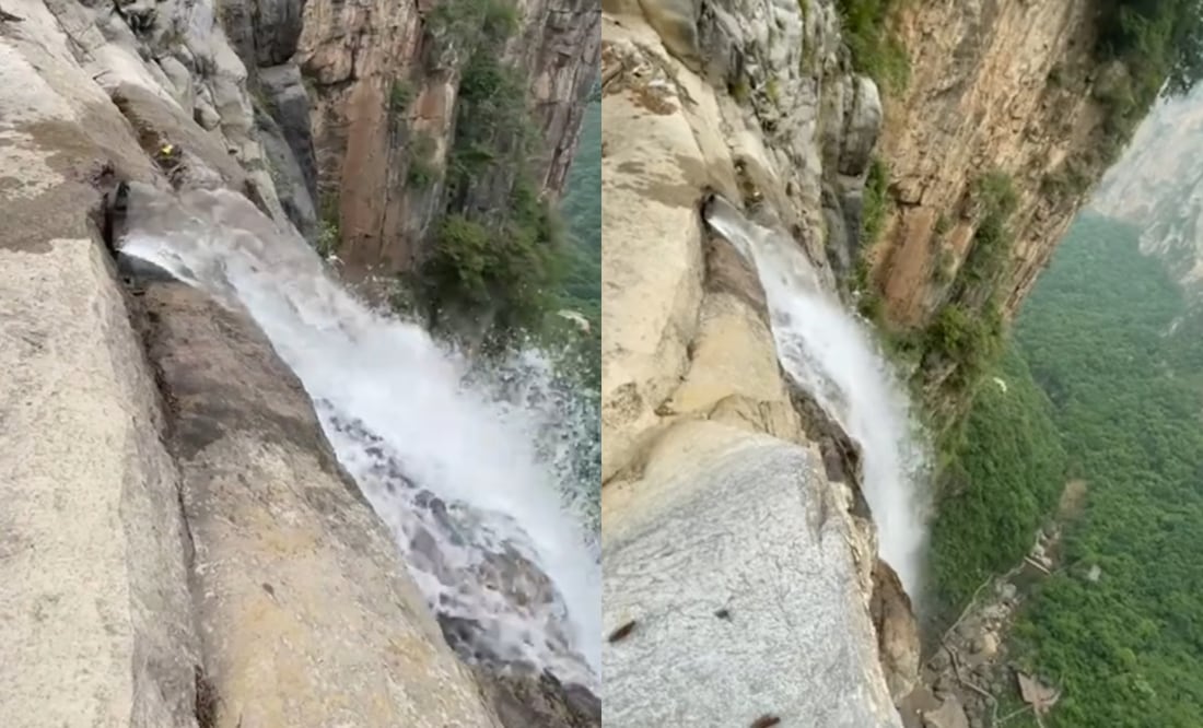 China engaña a turistas y hace pasar tubería por cascada. Foto: Captura Douyin