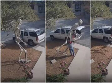 Graban robo de calaca gigante de Halloween en jardín de Texas