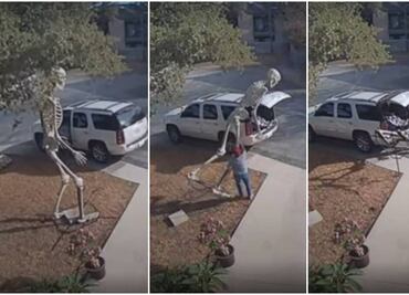 Graban robo de calaca gigante de Halloween en jardín de Texas