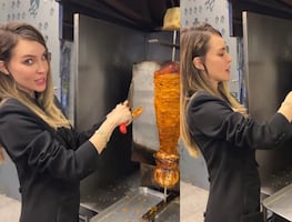 ¡Más mexicana que nunca! Captan a Belinda despachando tacos de pastor desde el trompo. VIDEO