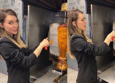 ¡Más mexicana que nunca! Captan a Belinda despachando tacos de pastor desde el trompo. VIDEO