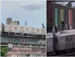 Video. Captan a jóvenes caminando sobre el metro de Nueva York en pleno funcionamiento