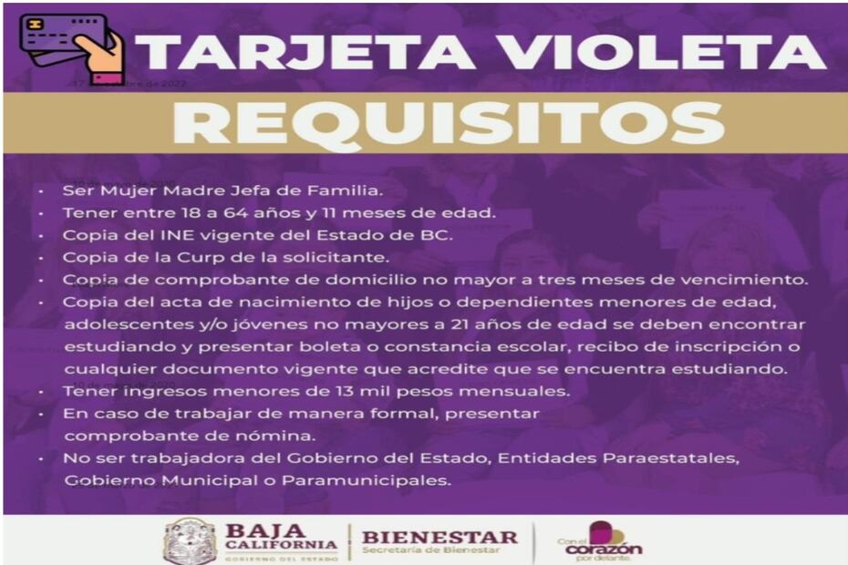 Tarjeta Violeta Bienestar 2024. Foto: Secretaría del Bienestar Baja California