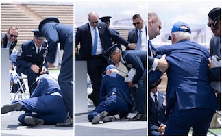Impresionante: Joe Biden tropieza y cae durante acto de la Fuerza Aérea