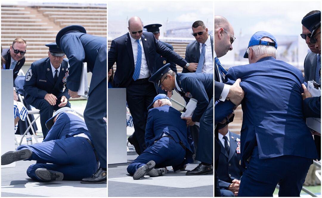 El presidente Joe Biden sufrió una caída durante un evento de una academia militar. Fotos AFP