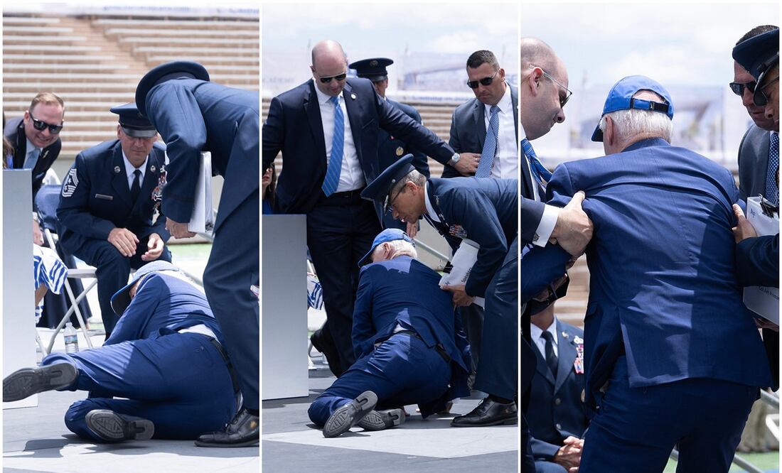 El presidente Joe Biden sufrió una caída durante un evento de una academia militar. Fotos AFP