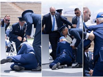 Impresionante: Joe Biden tropieza y cae durante acto de la Fuerza Aérea