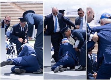 Impresionante: Joe Biden tropieza y cae durante acto de la Fuerza Aérea