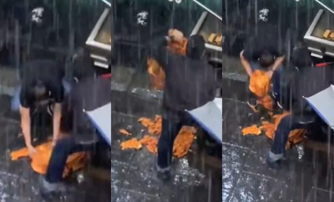 “Todavía sirve”. Empleados de taquería en CDMX levantan del suelo mojado pedazos de carne. VIDEO Foto: X