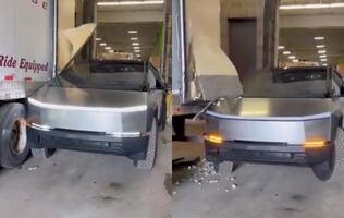 Tráiler destroza el lateral y la puerta de una Cybertruck de Tesla. VIDEO