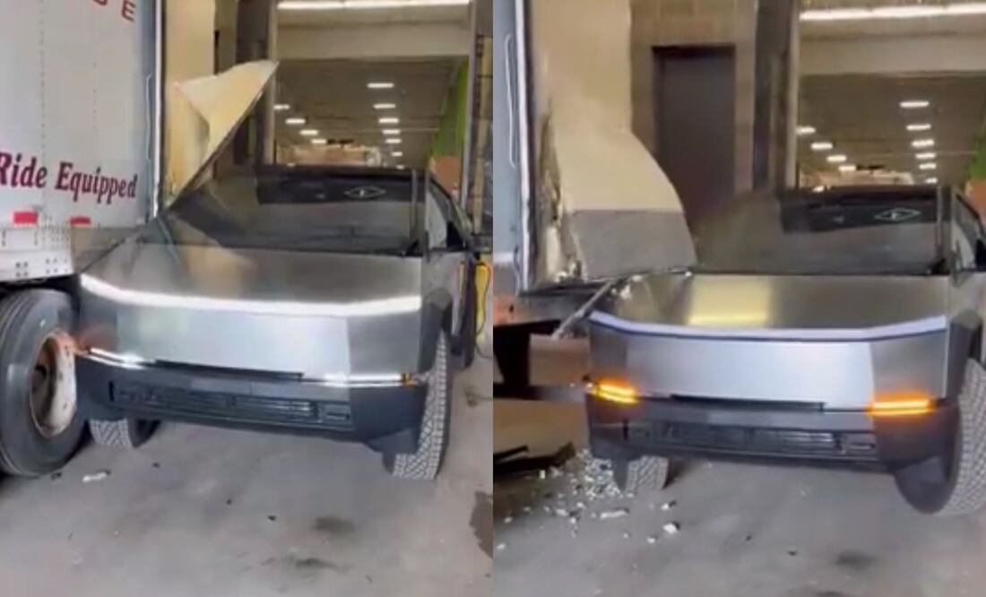 Un tráiler destroza el lateral de una Cybertruck de Tesla. VIDEO. Foto: Captura de Pantalla