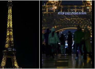 La Torre Eiffel luce el eslogan de las mujeres iraníes en letras luminosas