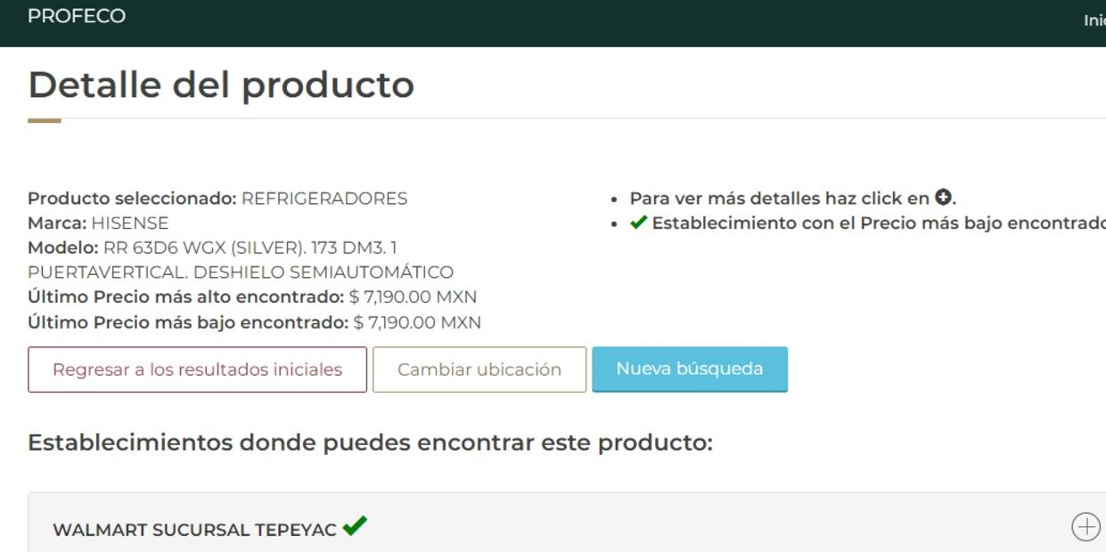La herramienta de Profeco te mostrará los precios más bajos y más altos en todo el país. Captura de pantalla