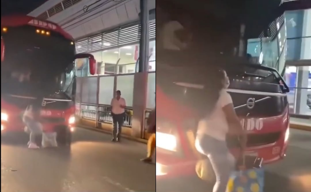 Mujer arriesga su vida por subirse a camión de ADO tras llegar tarde; redes critican a chofer. Foto: Tomada de X @EsdeProfugos