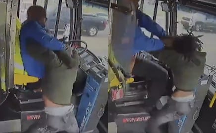 Violenta pelea entre pasajero y chofer de autobús provoca choque contra edificio. VIRAL