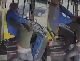 Violenta pelea entre pasajero y chofer de autobús provoca choque contra edificio. VIRAL