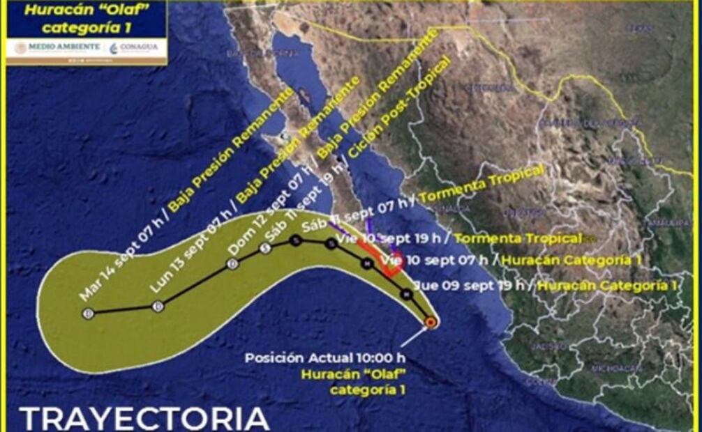 Mapa. Así es la trayectoria del huracán Olaf rumbo a la península de Baja California