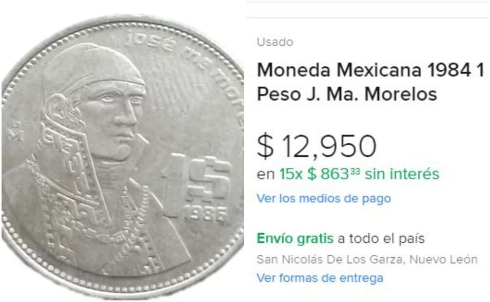 Moneda de José María Morelos. Foto: Captura / Mercado Libre