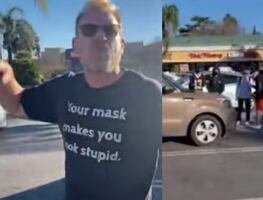 “¡Bola de idiotas!”. Hombre agrede a menores por usar cubrebocas en California