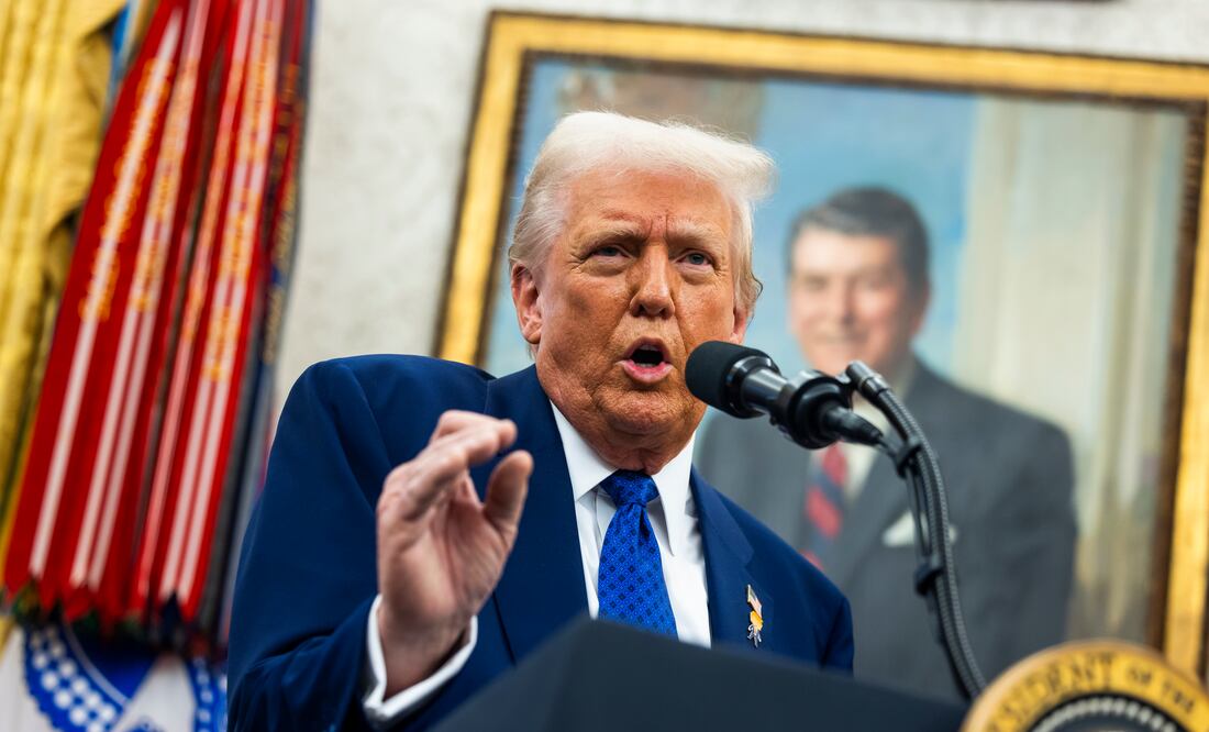 Trump desestima la entrada de Ucrania a la OTAN y duda que recupere sus territorios perdidos. EFE/EPA/JIM LO SCALZO / POOL