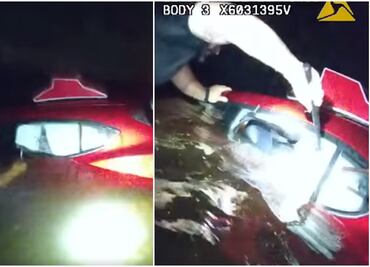 Video. Policía rescata a mujer de auto que se hundía en canal de Florida