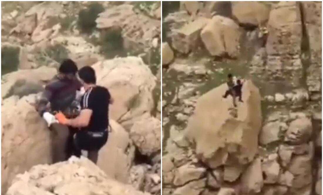¡Aterrador! Dos hombres caen en un barranco tras el rompimiento de una tirolesa. Foto: Twitter