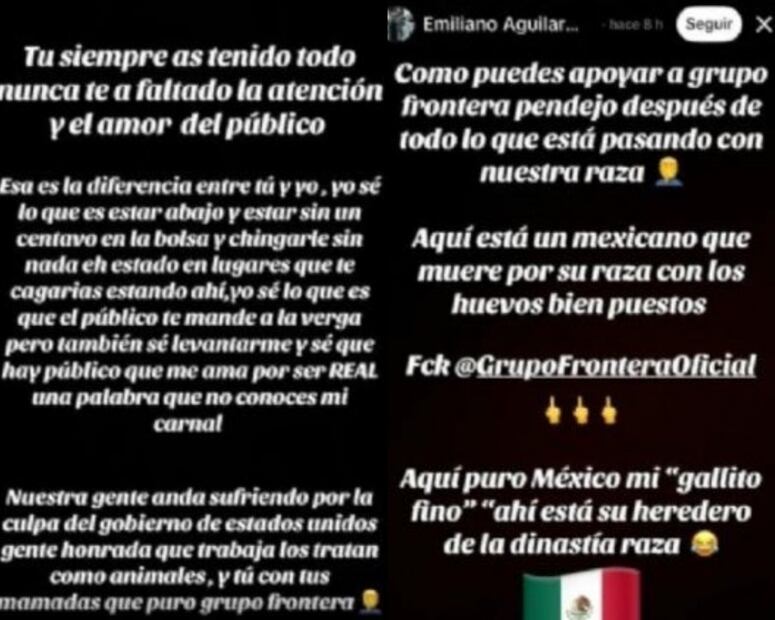 Comentarios de Emiliano Aguilar contra su hermano Leonardo. Foto: Instagram